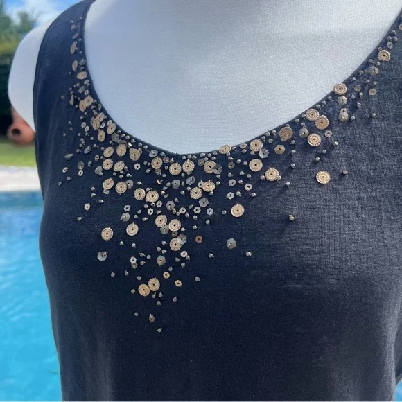Eileen Fisher Linen Black Tank Top with Gold Accents size medium - Picture 2 of 9
